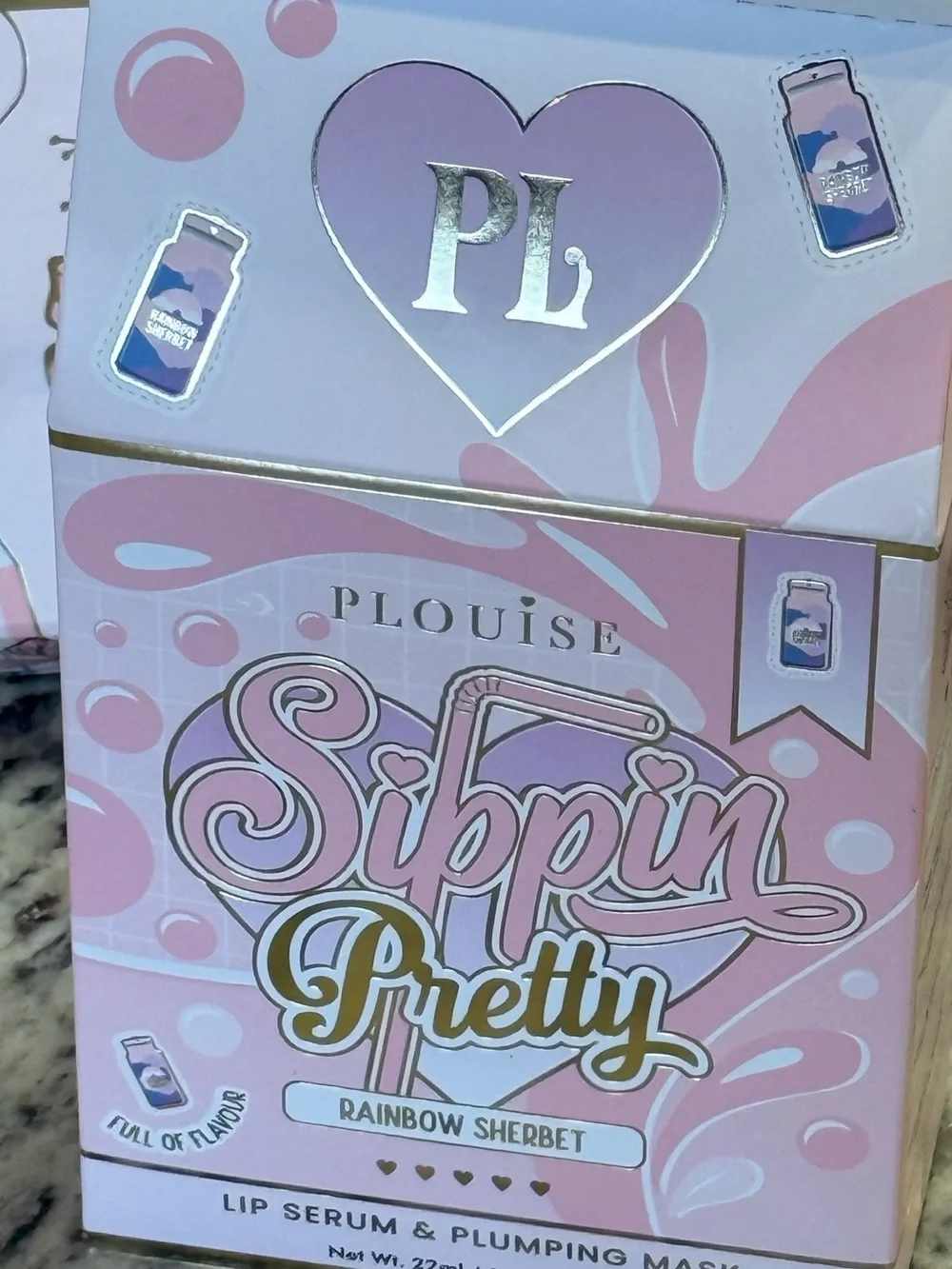 PL Sippin Pretty Rainbow Sherbet Lip Serum & Plumping Mask Set - Pink Packaging